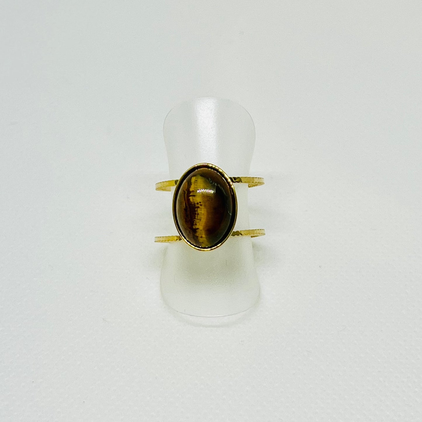 ANILLO DOBLE CON PIEDRA ACERO BAÑADO EN ORO