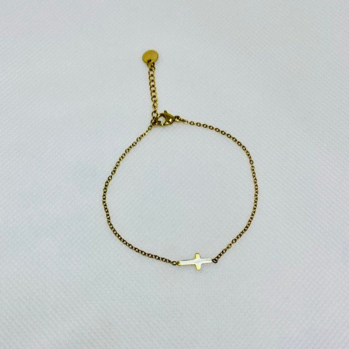 PULSERA CRUZ BAÑADA EN ORO