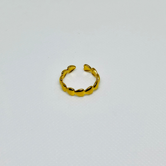 ANILLO CORAZONES ACERO BAÑDO EN ORO